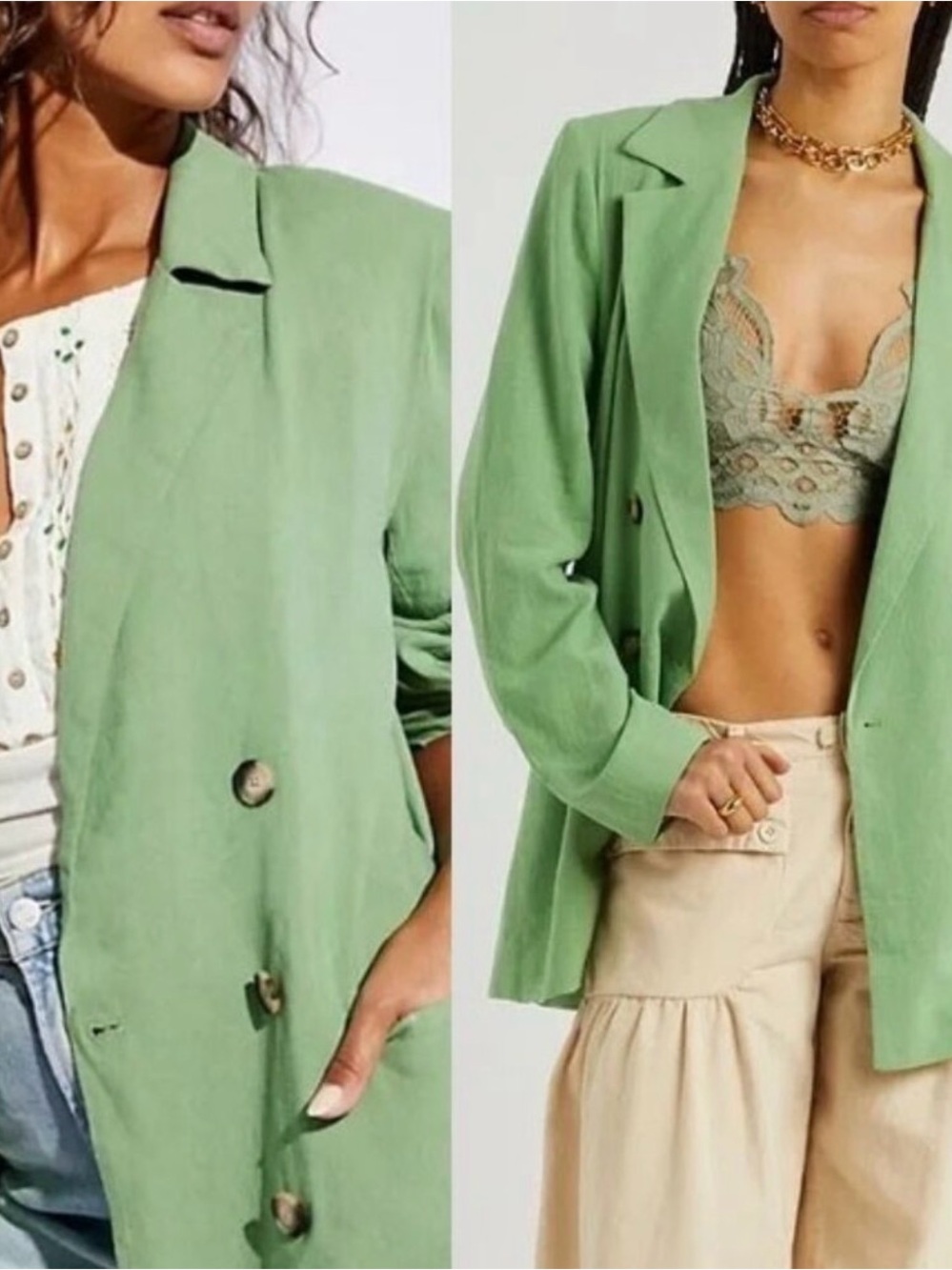 Free People Olivia Double-Breasted Oversized Blazer in Grassland